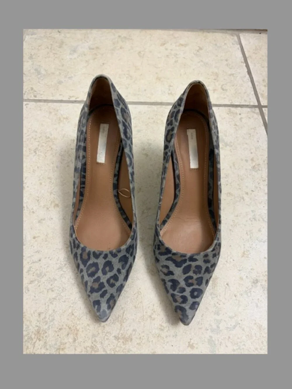 H&M Women's Animal Print Heels US6 Eur37 Gray Black Pumps Faux Suede Pointed